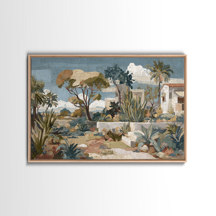 Warm Neutral Cactus Garden Illustration Canvas Print, Boho Art, Neutral Decor, Living Room Decor, Fine Art, Bohemian, BOH-3x2-94