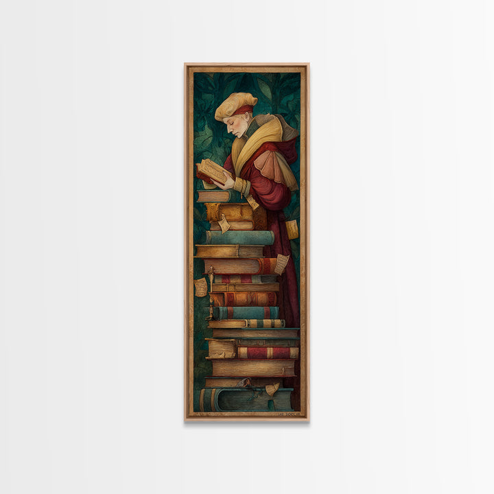 Renaissance Scholar Portrait Canvas Print, Bookstore Art, Home Decor, Bookstore Decor, Fine Art, Literary, Vertical Wall Art, BOO-1x3-35