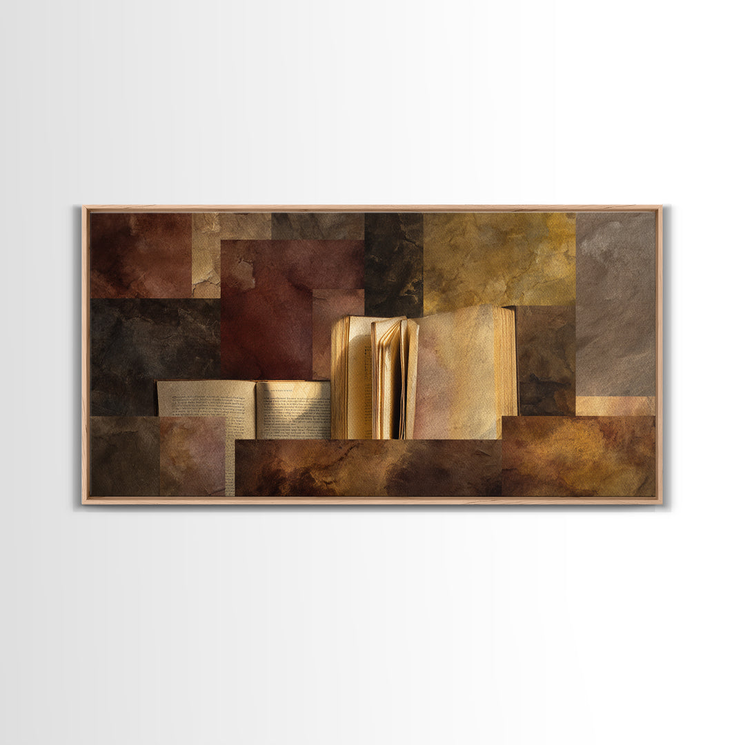 Book Cover Abstract Framed Canvas Print, Bookstore Art, Library Decor, Bookstore Decor, Fine Art, Literary, Autumn Decor, BOO-2x1-3