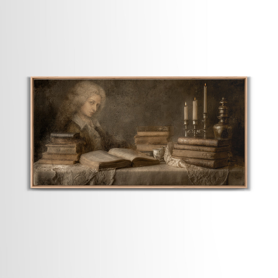 Renaissance Scholar Portrait Framed Canvas Print, Bookstore Art, Reading Poster, Bookstore Decor, Fine Art, Literary, BOO-2x1-67
