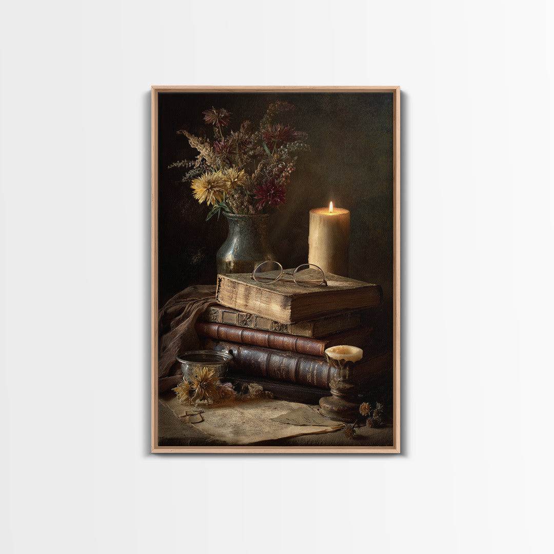 Botanical Bookmark and Open Pages Arrangement Canvas Print, Bookstore Art, Pastel Wall Art, Bookstore Decor, Literary, BOO-2x3-44