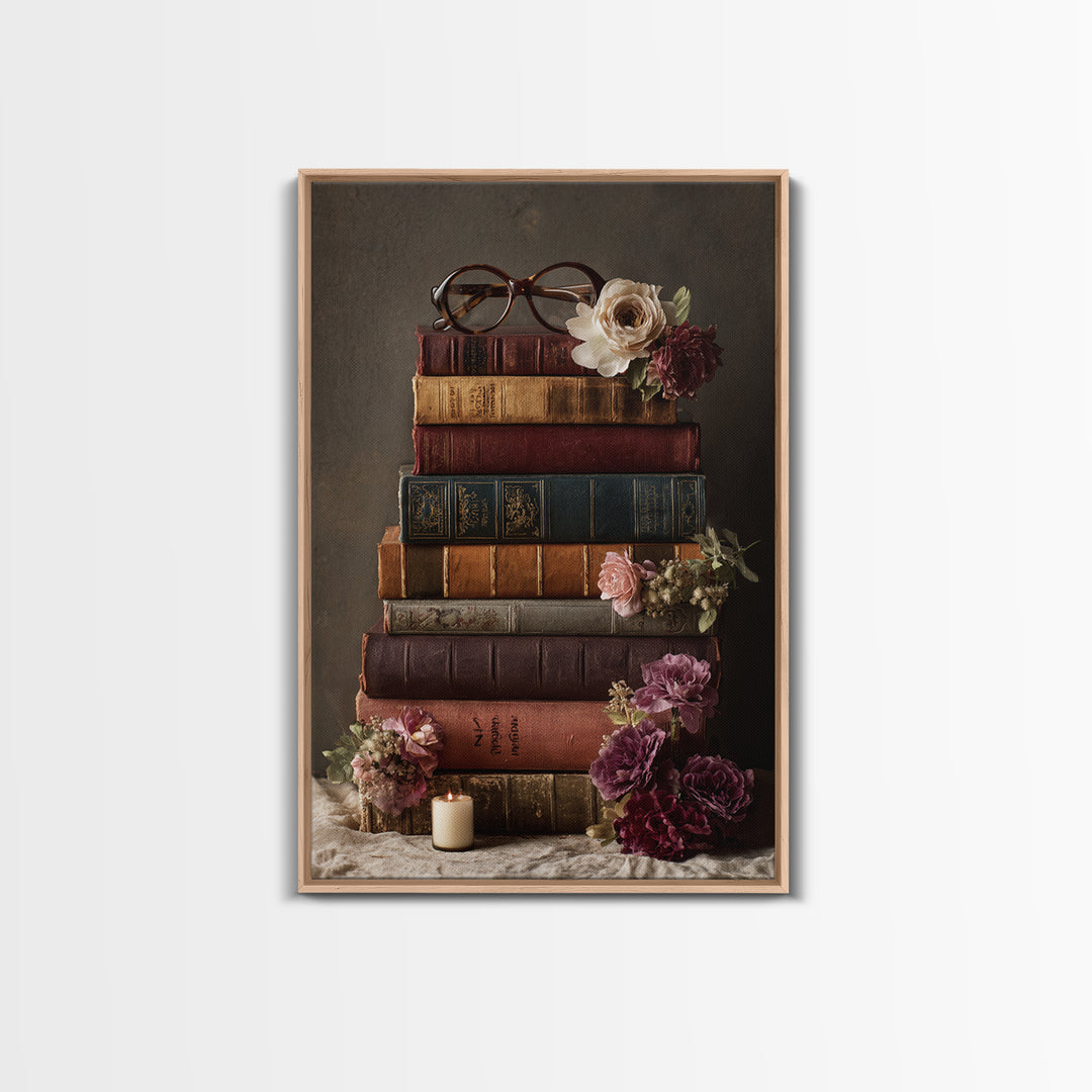 Classic Book Spine Pattern Framed Canvas Print, Bookstore Art, Boho Decor, Bookstore Decor, Fine Art, Literary, Printable Art, BOO-2x3-52