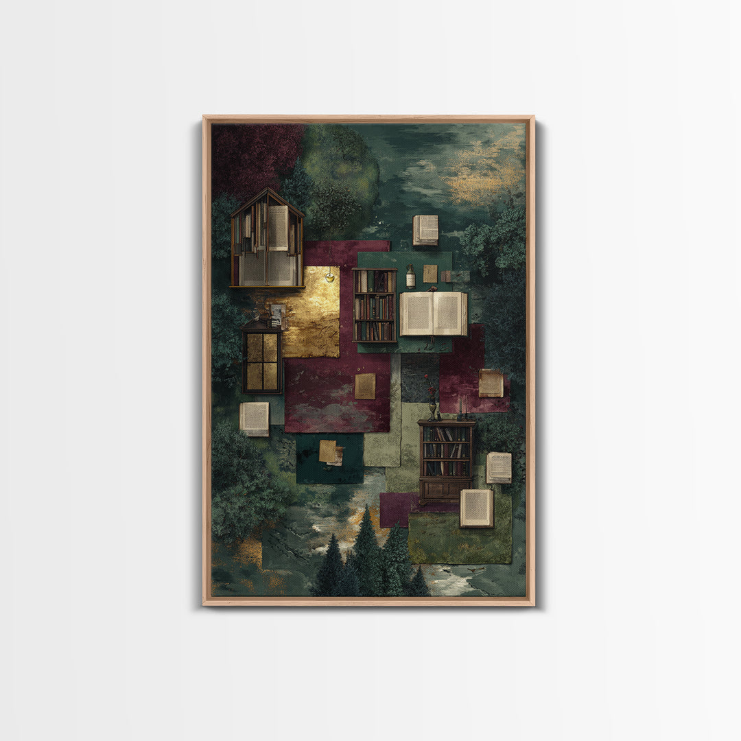 Literary Map Fantasy Landscape Framed Canvas Print, Bookstore Art, Bookish Decor, Bookstore Decor, Fine Art, Literary, BOO-2x3-73