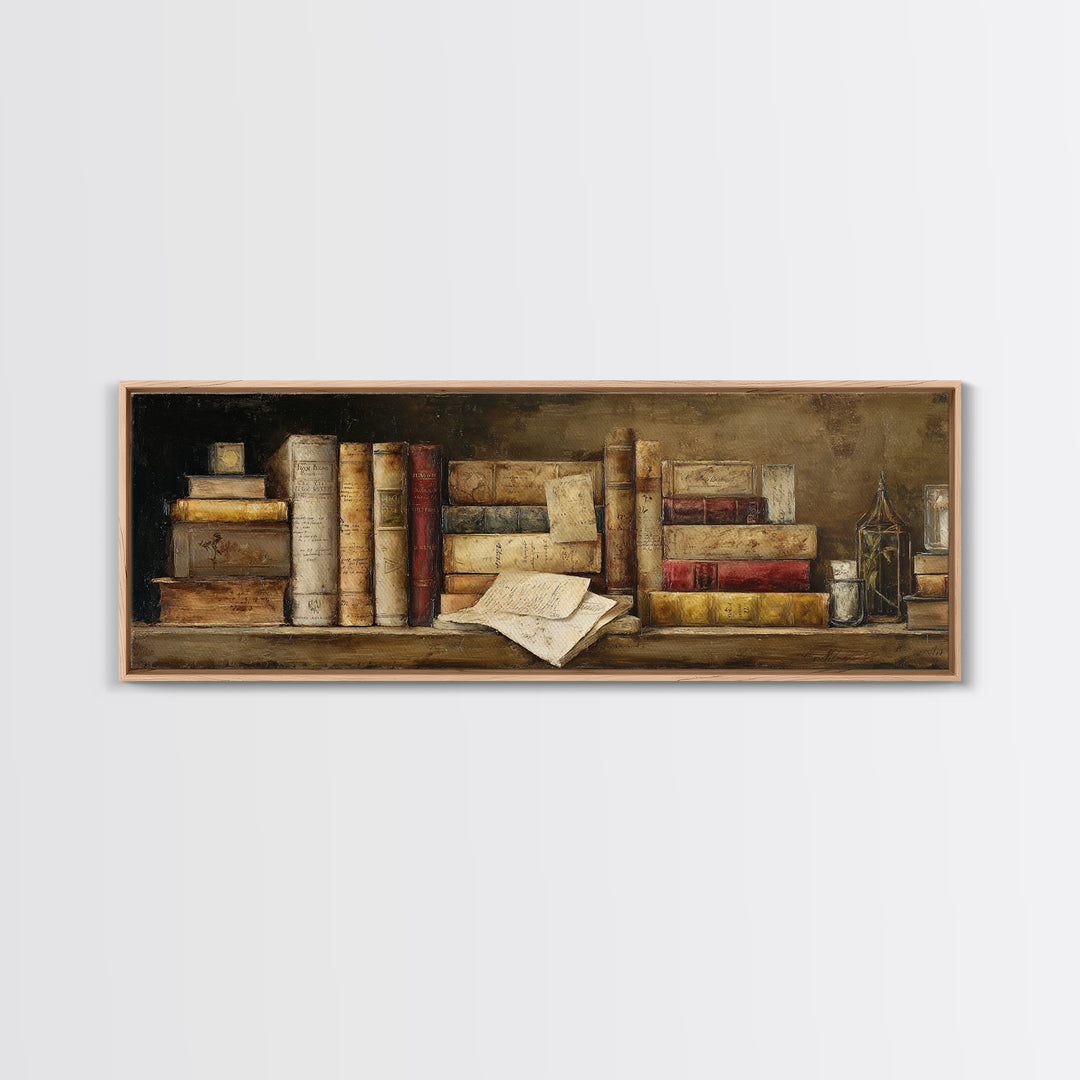 Botanical Bookmark and Open Pages Arrangement Canvas Print, Bookstore Art, Reading Poster, Bookstore Decor, Literary, BOO-3x1-28