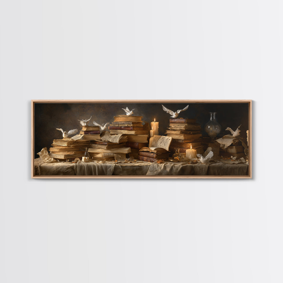 Flying Pages Transforming into Birds Framed Canvas Print, Bookstore Art, Bookish Wall Art, Bookstore Decor, Fine Art, Literary, BOO-3x1-53
