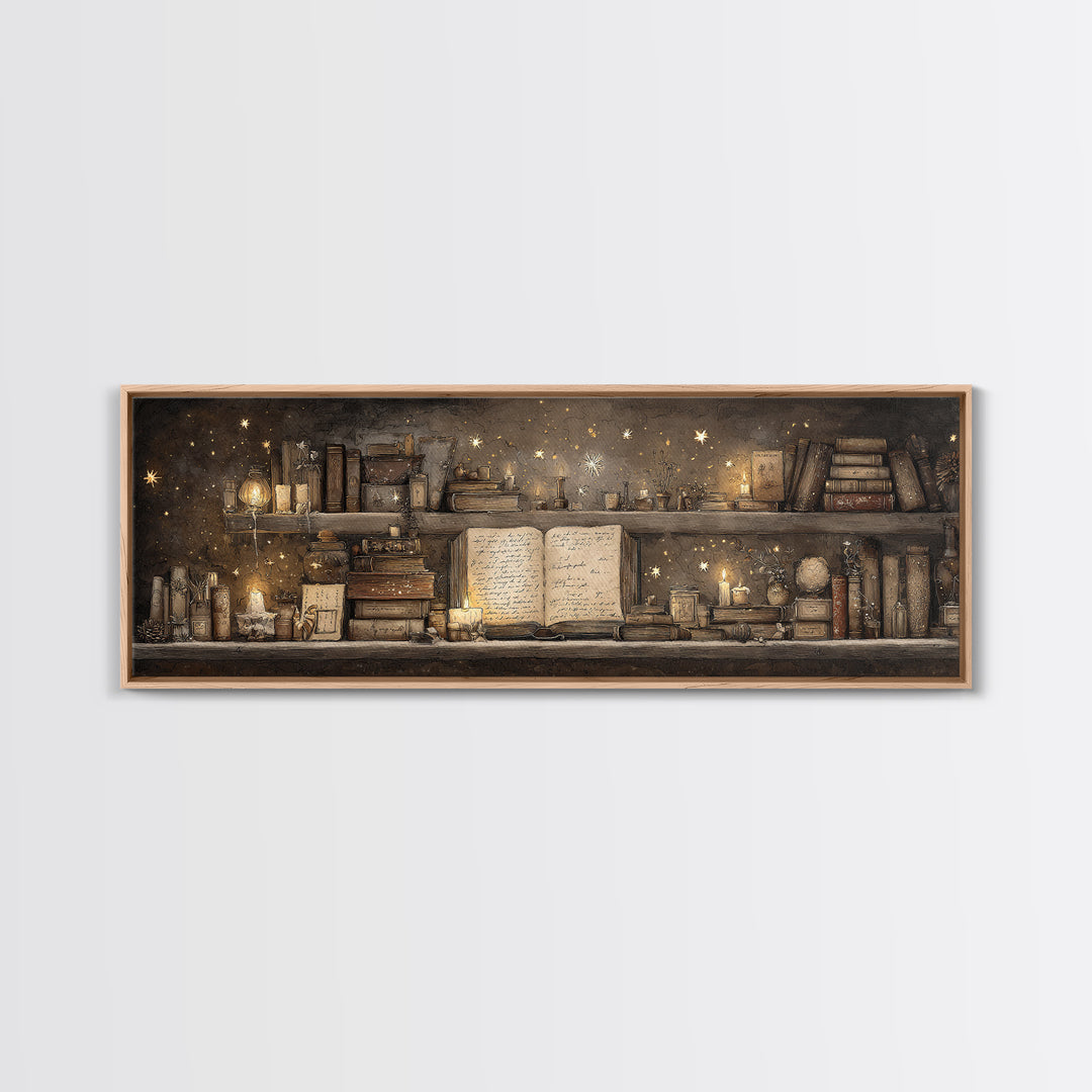 Moonlit Book with Tiny Stars Rising Canvas Print, Bookstore Art, Art Print, Bookstore Decor, Literary, Gallery Wall Art, BOO-3x1-80