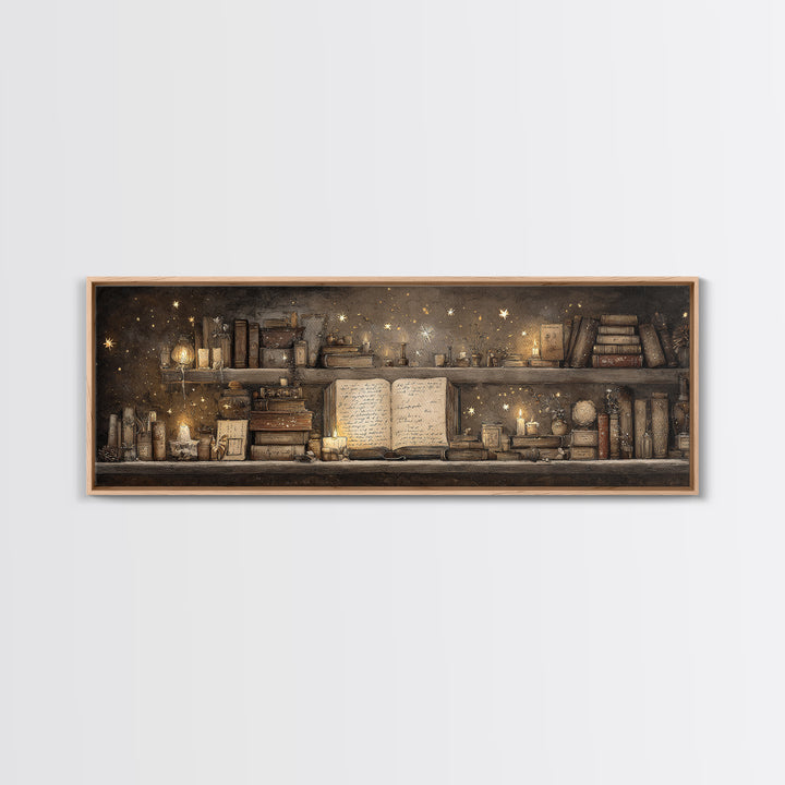 Moonlit Book with Tiny Stars Rising Canvas Print, Bookstore Art, Art Print, Bookstore Decor, Literary, Gallery Wall Art, BOO-3x1-80