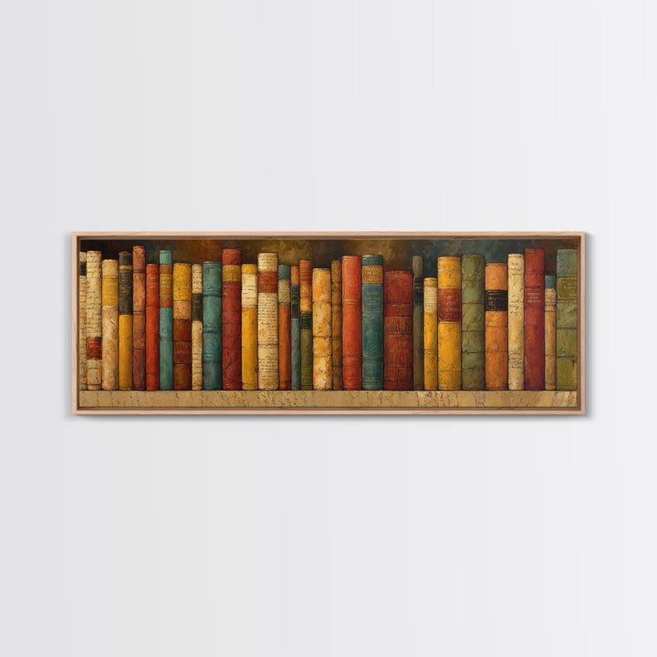 Classic Book Spine Pattern Framed Canvas Print, Bookstore Art, Printable Wall Art, Bookstore Decor, Fine Art, Literary, BOO-3x1-84