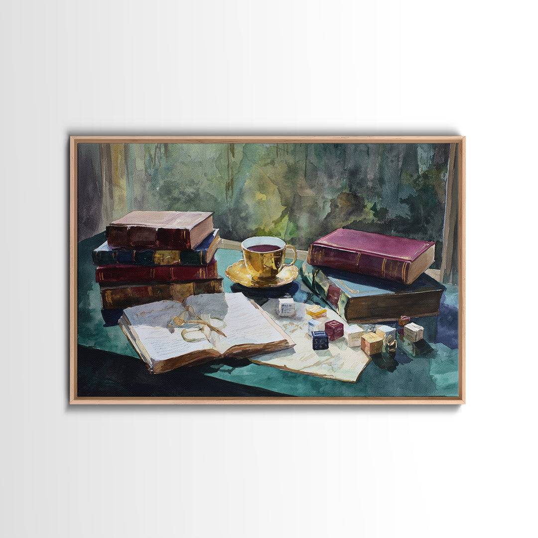 Rainy Day Reading Still Life Canvas Print, Bookstore Art, Vertical Wall Art, Bookstore Decor, Literary, Valentines Decor, BOO-3x2-1