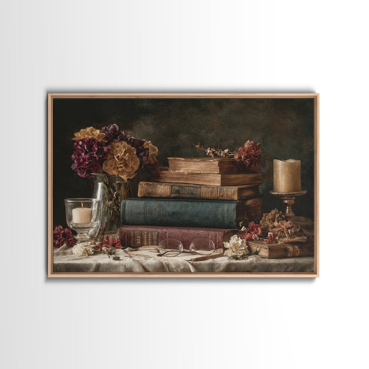 Warm Sepia Book Pile Canvas Print, Bookstore Art, Printable Art, Bookstore Decor, Oil Painting, Literary, Downloadable Art, BOO-3x2-4