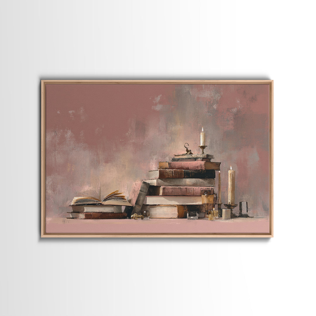 Book Cover Abstract Framed Canvas Print, Bookstore Art, Luxury Decor, Bookstore Decor, Fine Art, Literary, Pink Wall Art, BOO-3x2-59