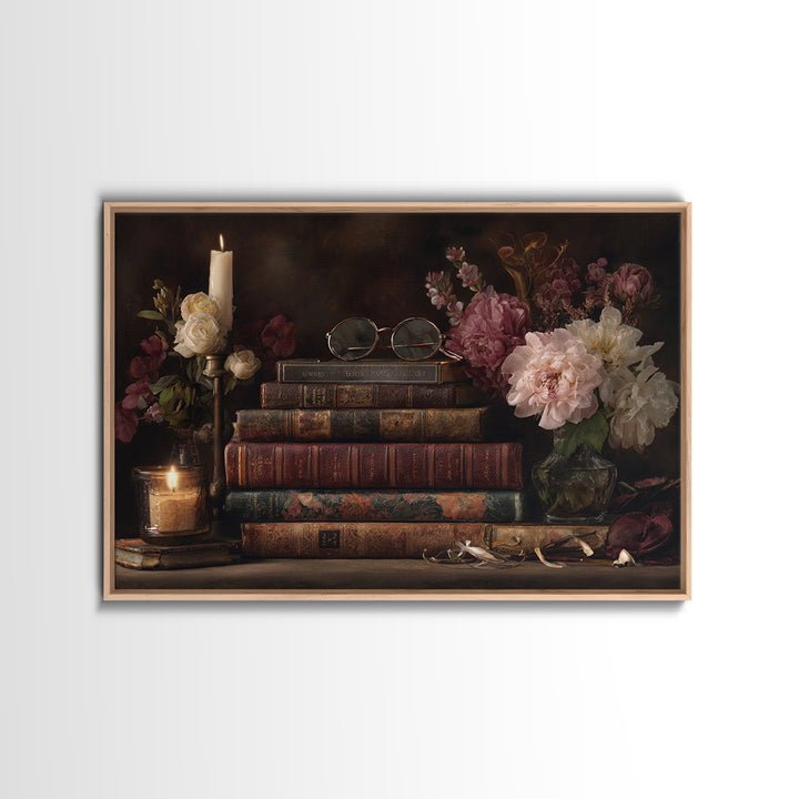Classic Book Spine Pattern Framed Canvas Print, Bookstore Art, Luxury Decor, Bookstore Decor, Fine Art, Literary, Pink Wall Art, BOO-3x2-96