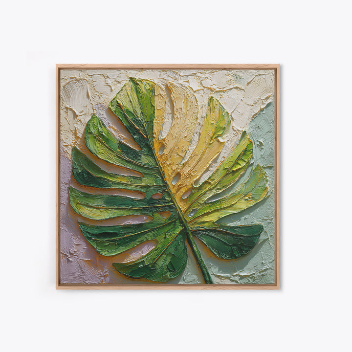 Oversized Monstera Leaf Framed Canvas Print, Botanical Art, Whimsical Decor, Living Room Decor, Oil Painting, Botanic, BOT-1x1-2