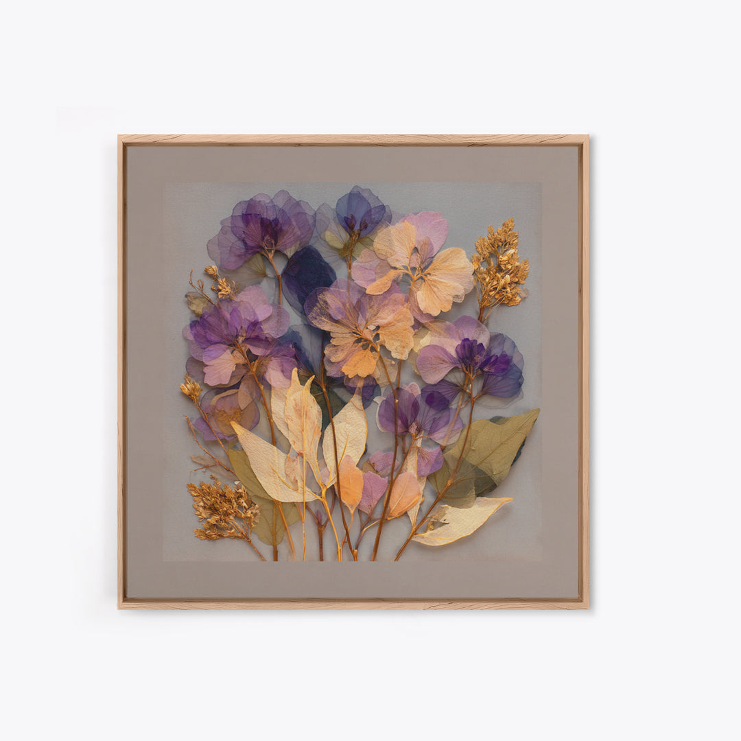 Pressed Flower Collage Framed Canvas Print, Botanical Art, Digital Print, Living Room Decor, Watercolor Art, Botanic, BOT-1x1-52