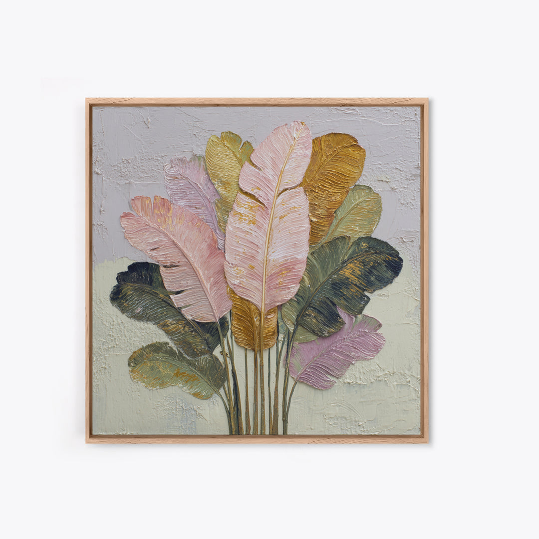 Tropical Banana Leaf Painted Framed Canvas Print, Botanical Art, Printable Wall Art, Living Room Decor, Oil Painting, Botanic, BOT-1x1-8