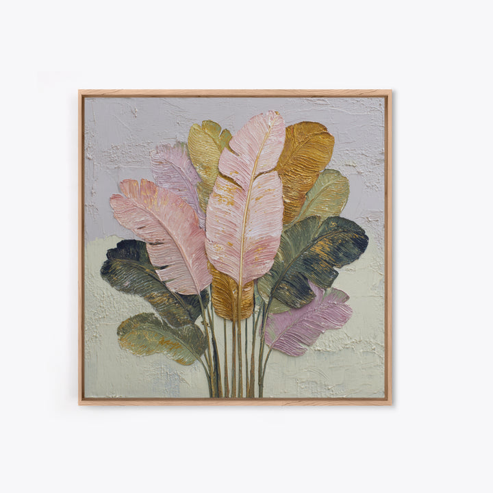 Tropical Banana Leaf Painted Framed Canvas Print, Botanical Art, Printable Wall Art, Living Room Decor, Oil Painting, Botanic, BOT-1x1-8