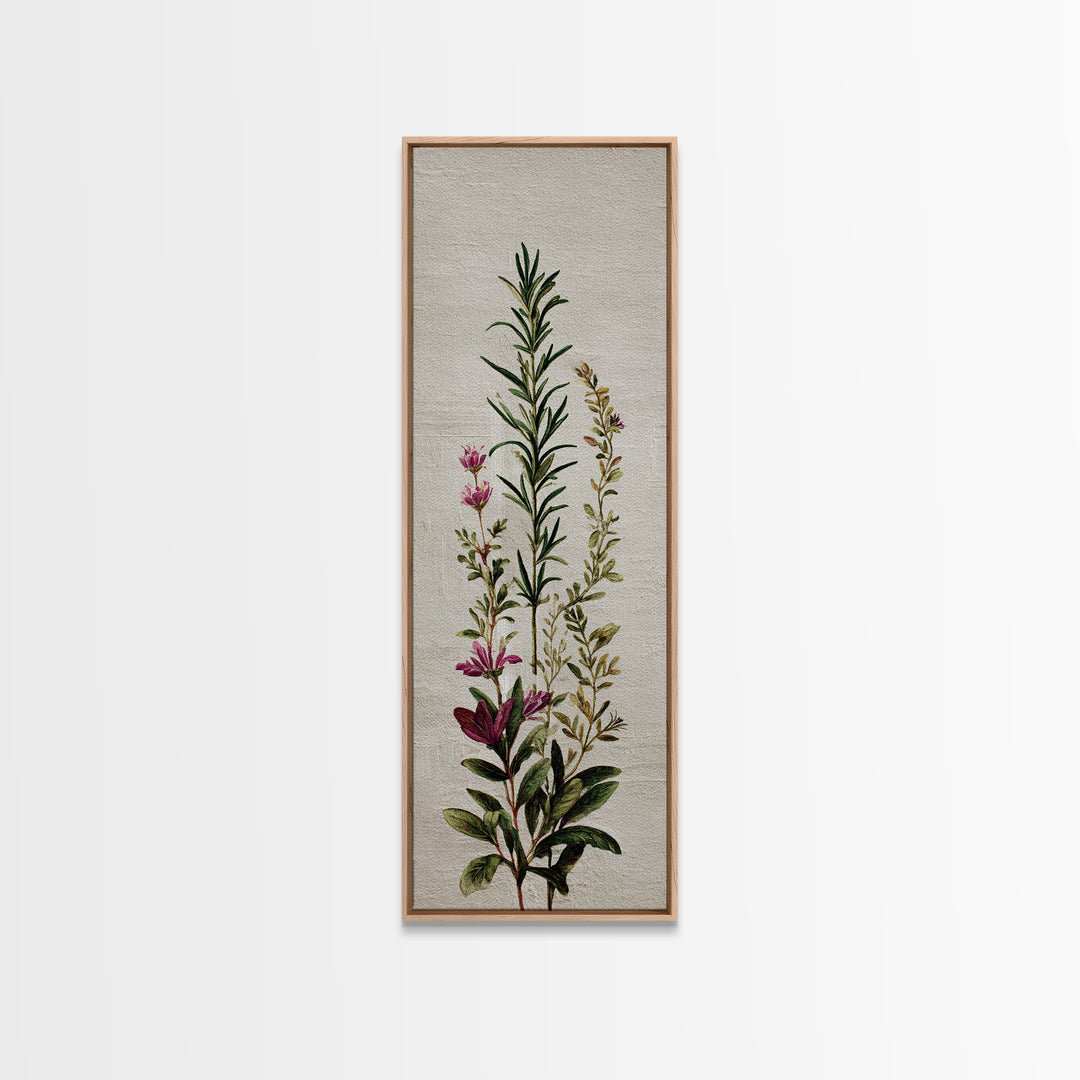 Herb Garden Watercolor Canvas Print, Botanical Art, Poster, Living Room Decor, Fine Art, Botanic, Art Nouveau, Framed Wall Art, BOT-1x3-17