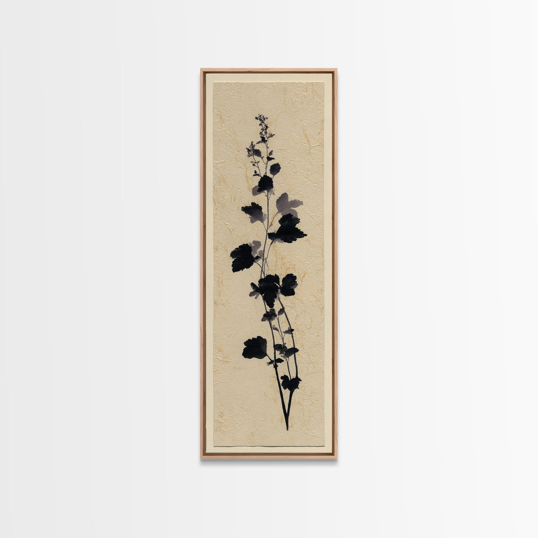 Black Ink Botanical Silhouette on Cream Paper Canvas Print, Botanical Art, Bedroom Decor, Living Room Decor, Oil Painting, BOT-1x3-33