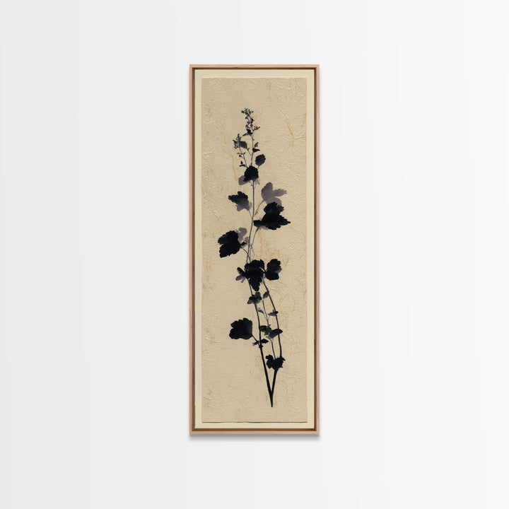 Black Ink Botanical Silhouette on Cream Paper Canvas Print, Botanical Art, Bedroom Decor, Living Room Decor, Oil Painting, BOT-1x3-33