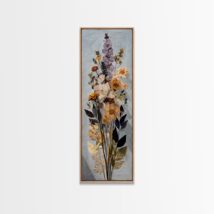 Pressed Flower Collage Canvas Print, Botanical Art, Digital Wall Art, Living Room Decor, Oil Painting, Botanic, BOT-1x3-40