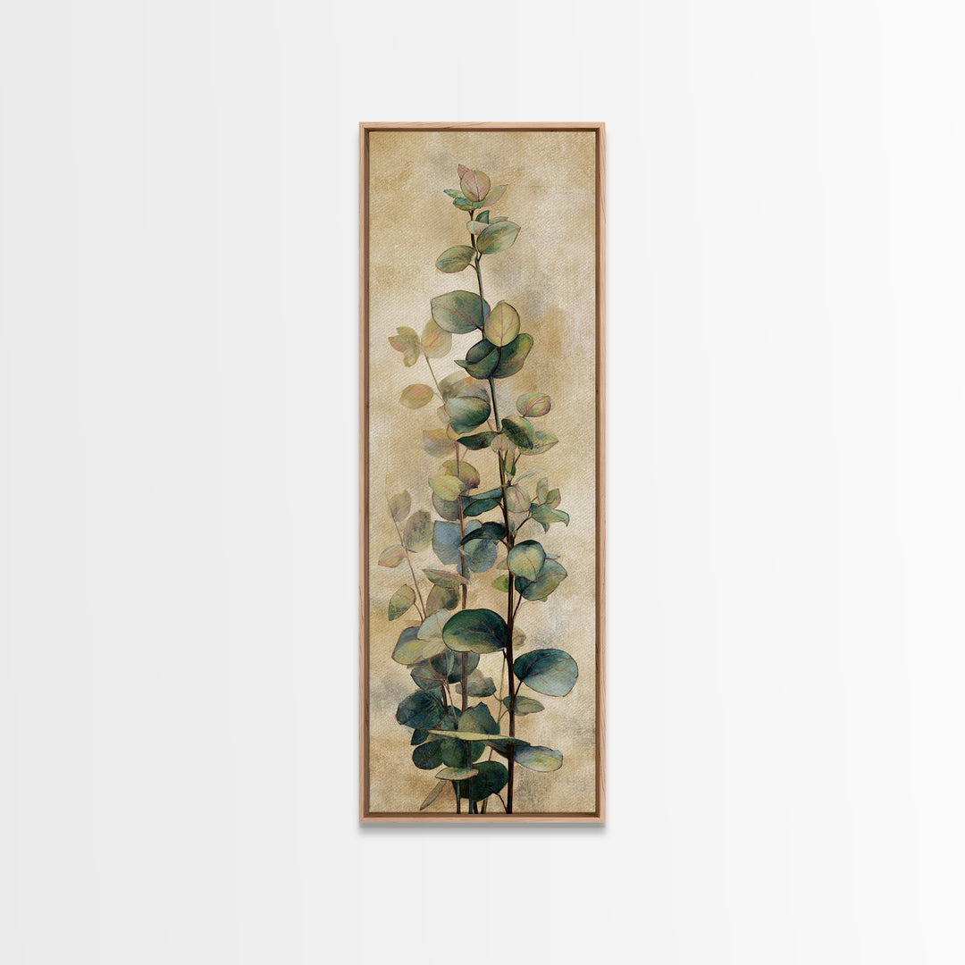 Eucalyptus Stems in Soft Sage Tones Framed Canvas Print, Botanical Art, Printable Art, Living Room Decor, Watercolor Art, BOT-1x3-47
