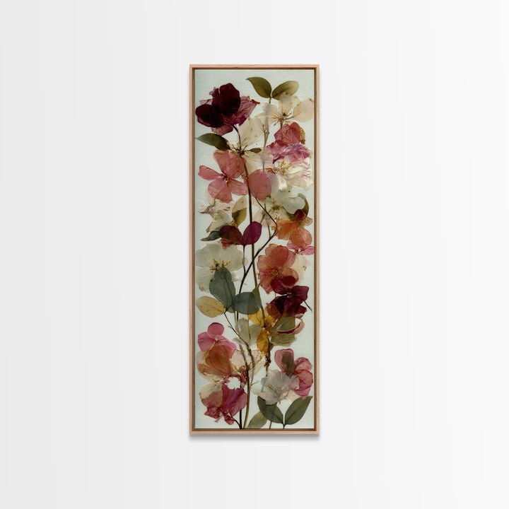 Pressed Flower Collage Framed Canvas Print, Botanical Art, Digital Print, Living Room Decor, Watercolor Art, Botanic, BOT-1x3-64