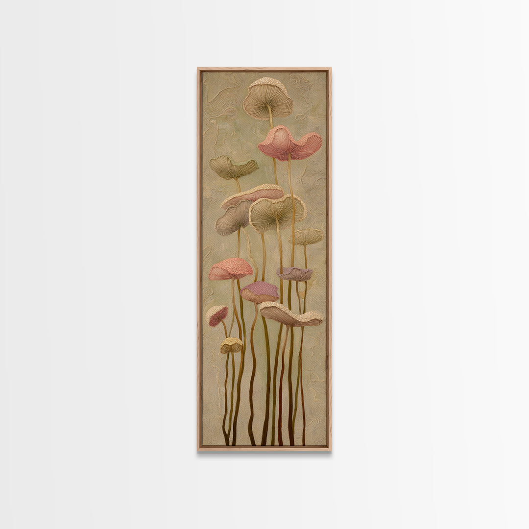 Mushrooms and Moss Botanical Field Study Framed Canvas Print, Botanical Art, Wall Art, Living Room Decor, Watercolor Art, BOT-1x3-69
