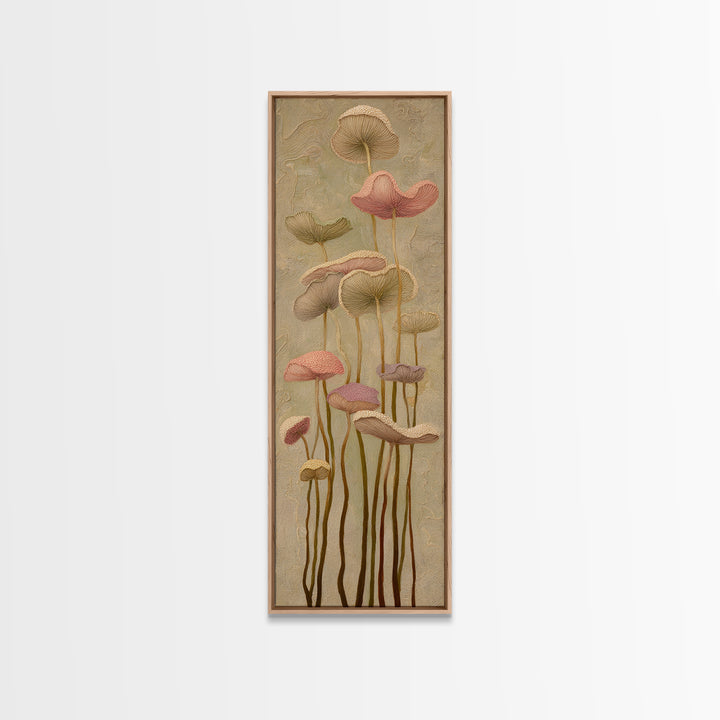 Mushrooms and Moss Botanical Field Study Framed Canvas Print, Botanical Art, Wall Art, Living Room Decor, Watercolor Art, BOT-1x3-69