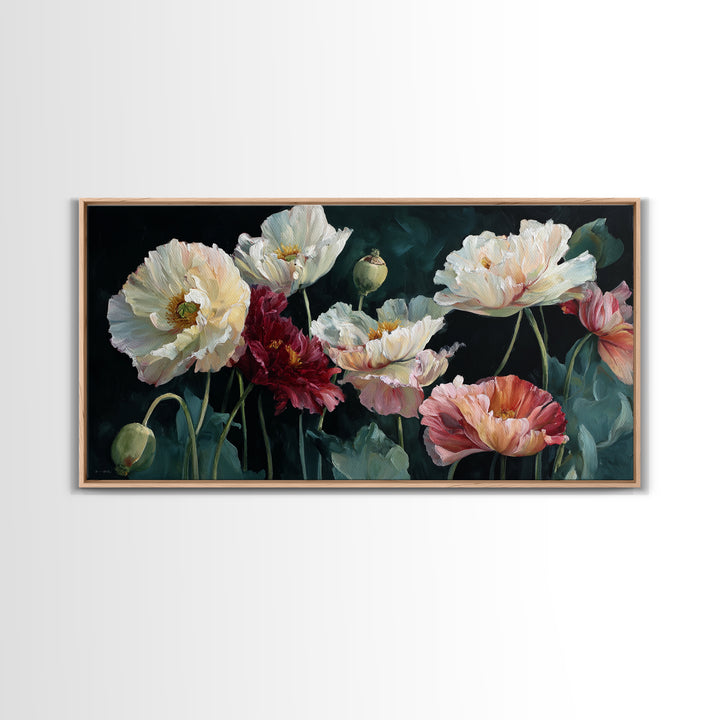 Poppy Field Botanical Study Framed Canvas Print, Botanical Art, Print, Living Room Decor, Watercolor Art, Botanic, BOT-2x1-13