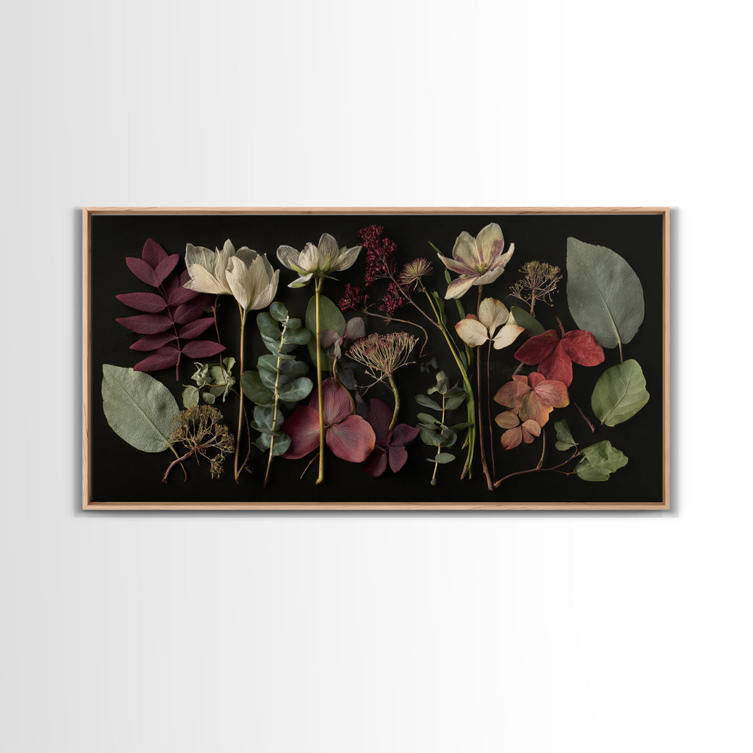 Autumn Leaves Specimen Collection Framed Canvas Print, Botanical Art, Fine Art Print, Living Room Decor, Watercolor Art, BOT-2x1-16