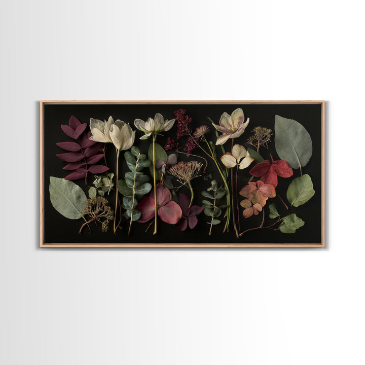 Autumn Leaves Specimen Collection Framed Canvas Print, Botanical Art, Fine Art Print, Living Room Decor, Watercolor Art, BOT-2x1-16