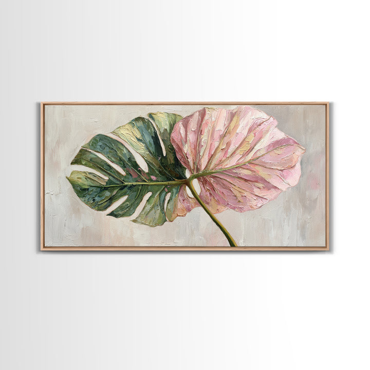 Oversized Monstera Leaf Canvas Print, Botanical Art, Textured Painting, Living Room Decor, Fine Art, Botanic, Wall Art Prints, BOT-2x1-22