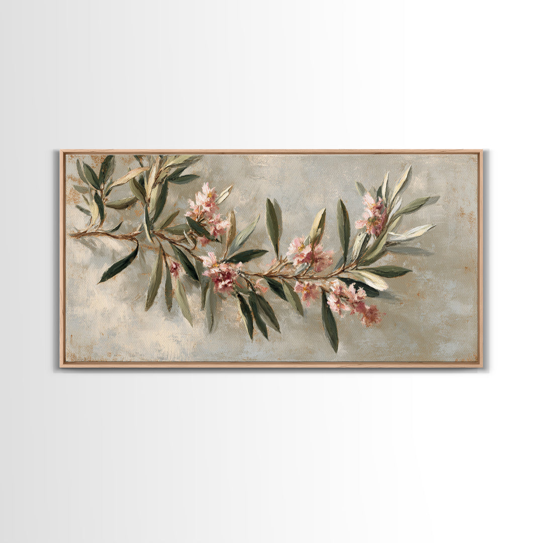 Single Olive Branch Framed Canvas Print, Botanical Art, Digital Wall Art, Living Room Decor, Oil Painting, Botanic, BOT-2x1-3