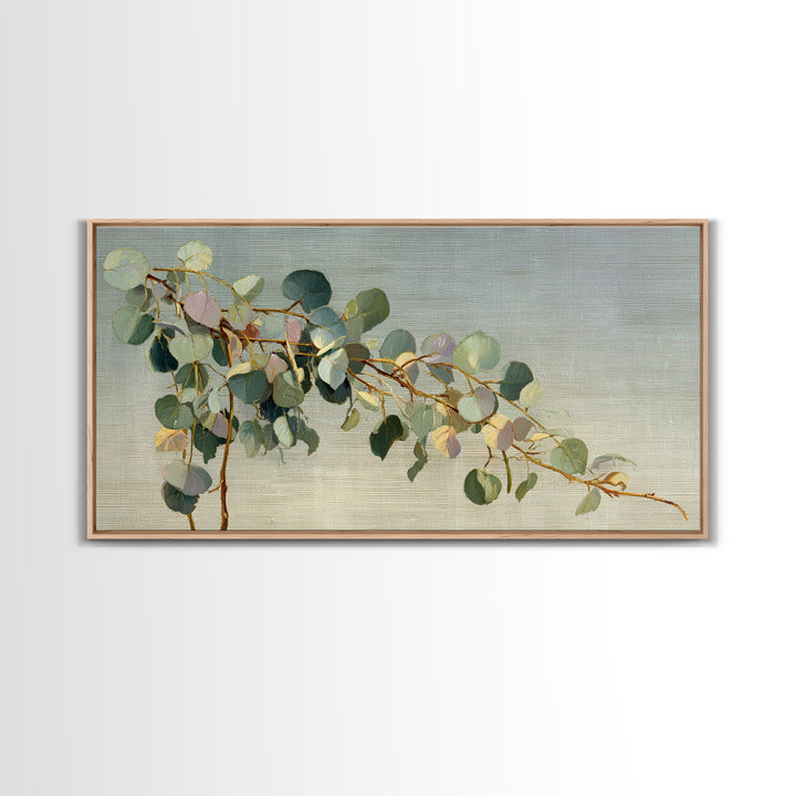 Eucalyptus Stems in Soft Sage Tones Framed Canvas Print, Botanical Art, Abstract Art, Living Room Decor, Fine Art, Botanic, BOT-2x1-55