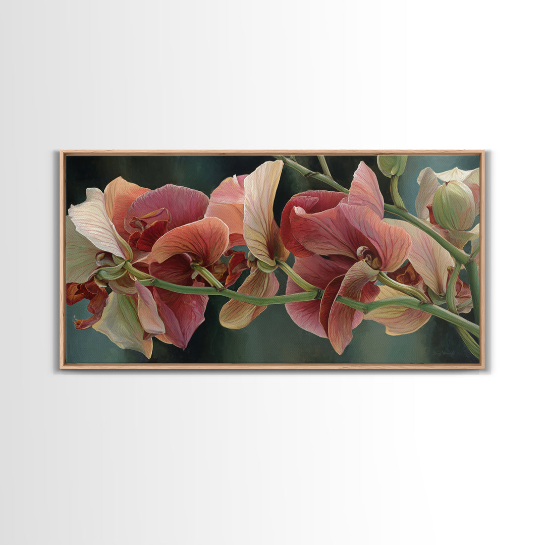 Orchid Stem with Elegant Negative Space Framed Canvas Print, Botanical Art, Art Print, Living Room Decor, Fine Art, Botanic, BOT-2x1-56