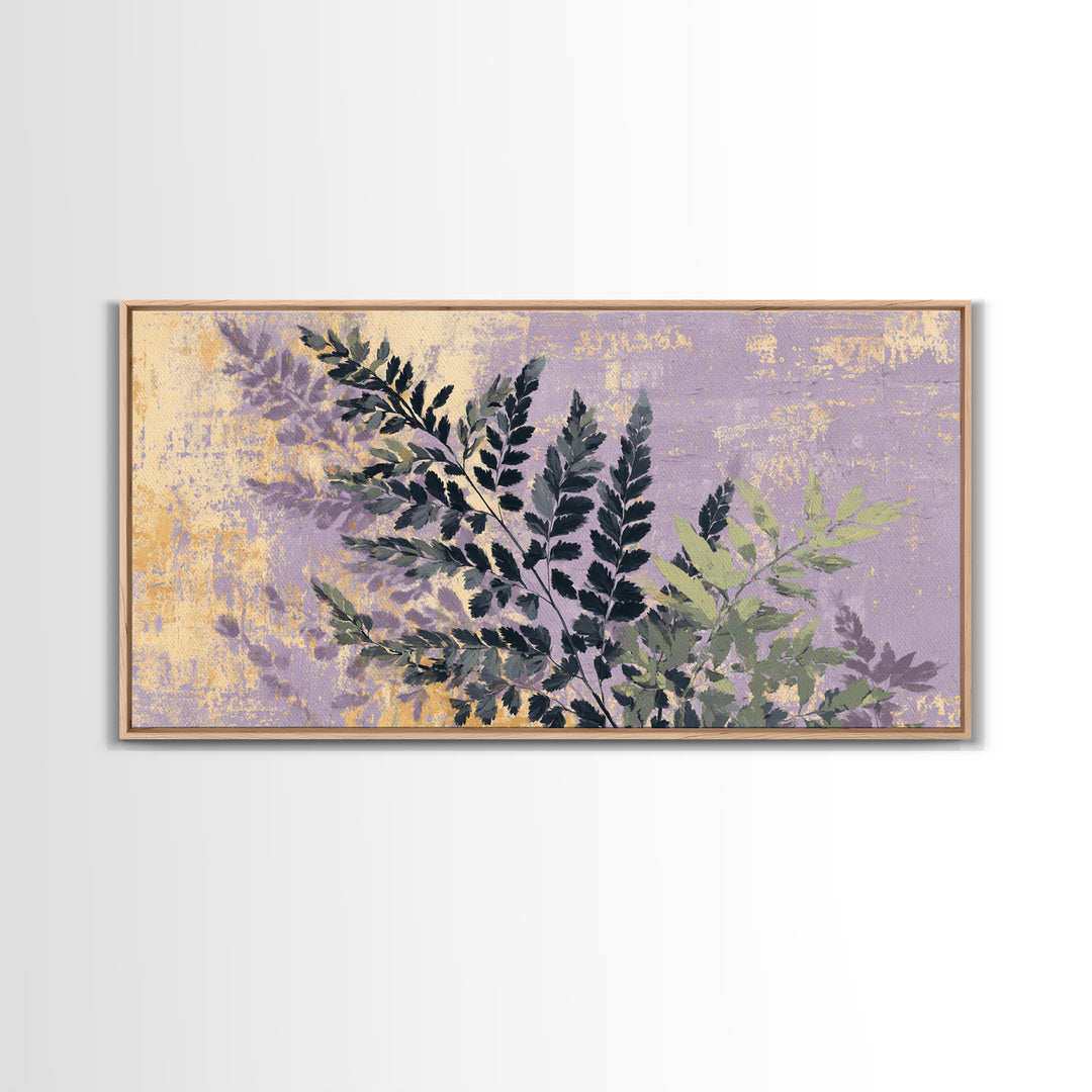 Fern Shadow Pattern on Plaster Surface Framed Canvas Print, Botanical Art, Gallery Decor, Living Room Decor, Fine Art, Botanic, BOT-2x1-67