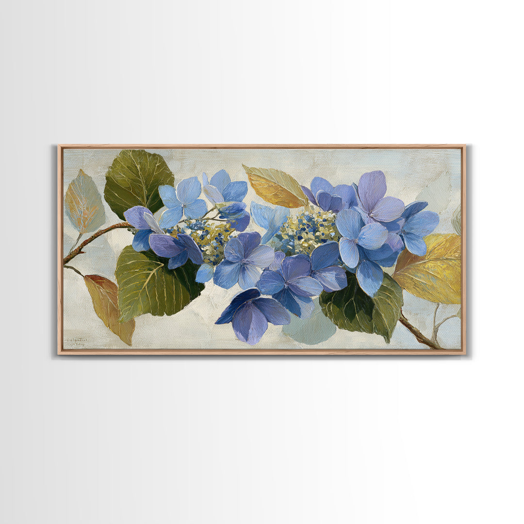 Blue Hydrangea Cluster Framed Canvas Print, Botanical Art, Art Print, Living Room Decor, Fine Art, Botanic, Digital Print, BOT-2x1-86