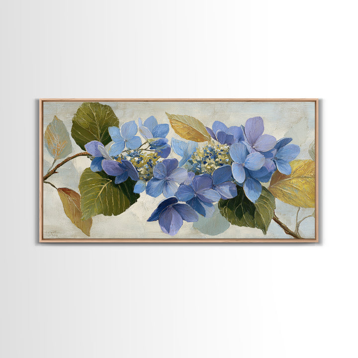 Blue Hydrangea Cluster Framed Canvas Print, Botanical Art, Art Print, Living Room Decor, Fine Art, Botanic, Digital Print, BOT-2x1-86