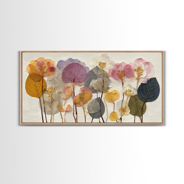 Pressed Flower Collage Framed Canvas Print, Botanical Art, Living Room Decor, Botanic, Fine Art Print, Statement Artwork, BOT-2x1-96