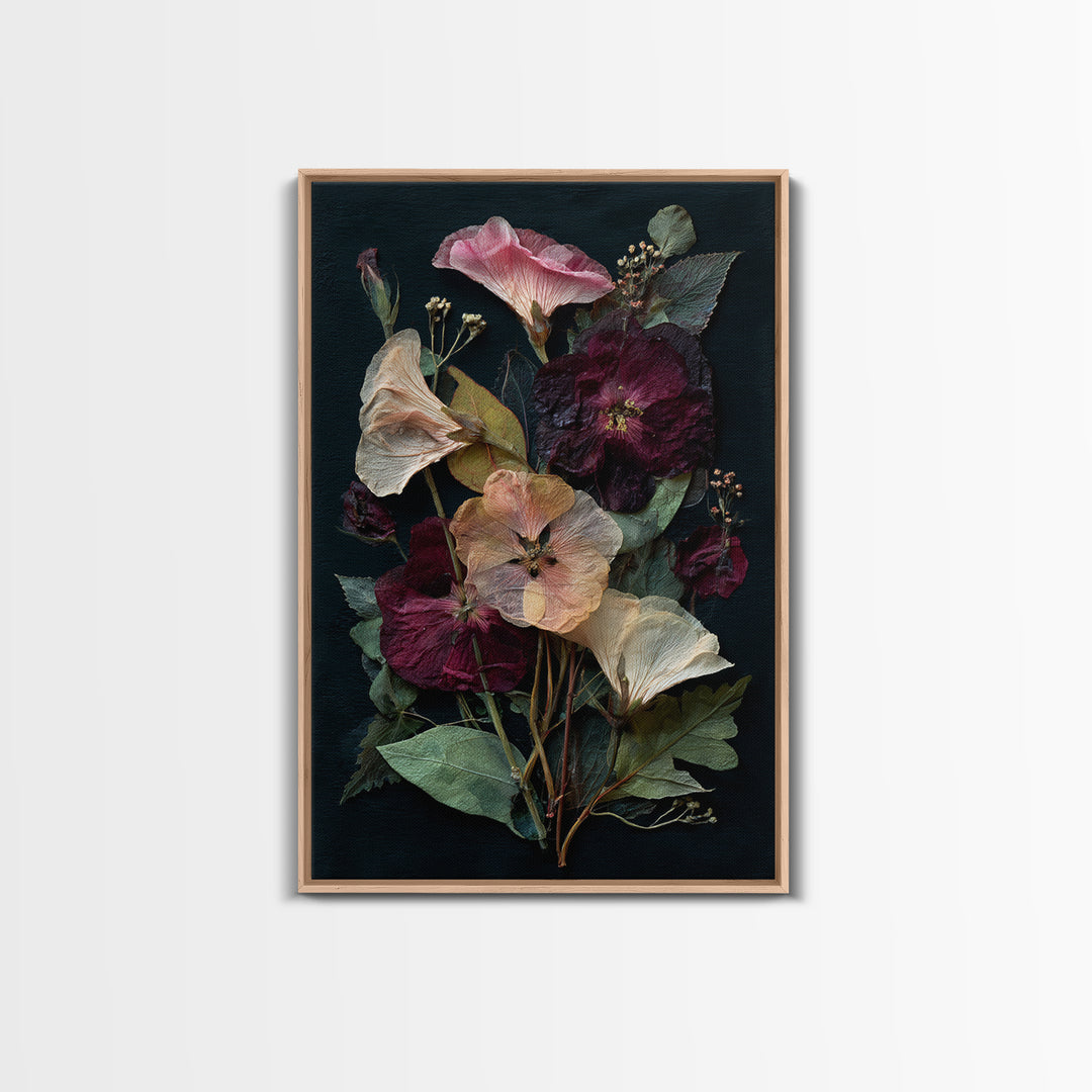 Pressed Flower Collage Framed Canvas Print, Botanical Art, Living Room Wall Art, Living Room Decor, Fine Art, Botanic, BOT-2x3-36