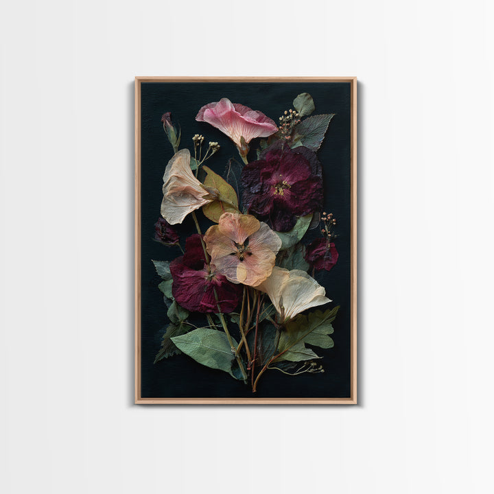Pressed Flower Collage Framed Canvas Print, Botanical Art, Living Room Wall Art, Living Room Decor, Fine Art, Botanic, BOT-2x3-36