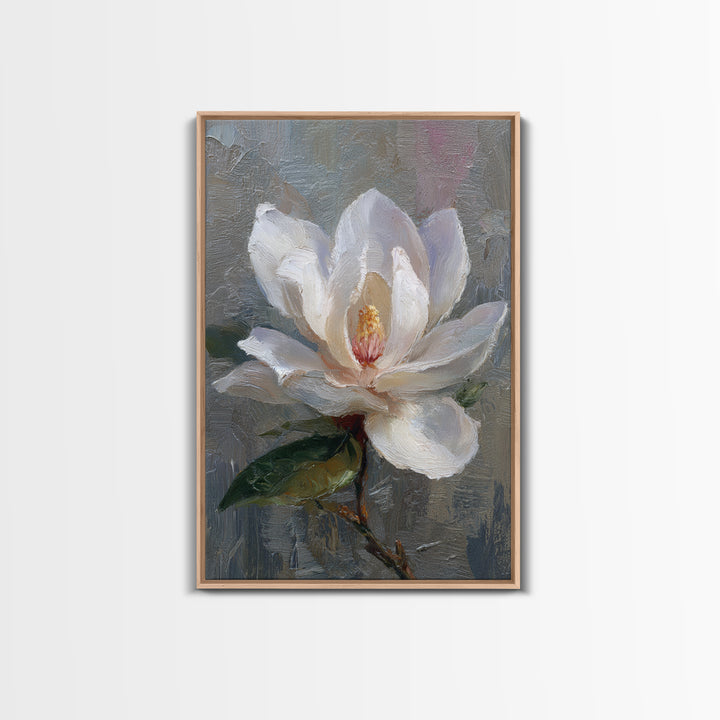 Dramatic White Magnolia on Dark Background Framed Canvas Print, Botanical Art, Art Print, Living Room Decor, Fine Art, Botanic, BOT-2x3-38