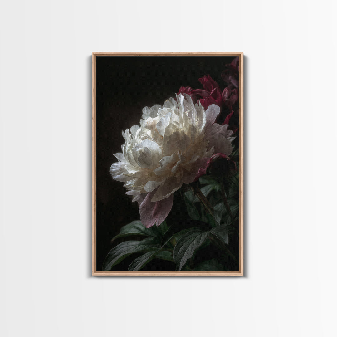 Peony Bloom with Layered Romantic Petals Framed Canvas Print, Botanical Art, Home Decor, Living Room Decor, Fine Art, Botanic, BOT-2x3-42