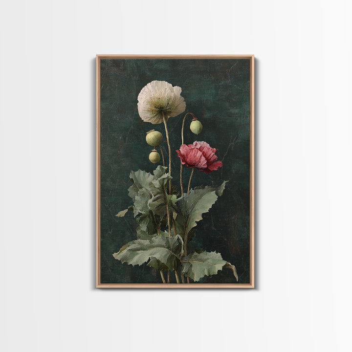 Poppy Field Botanical Study Framed Canvas Print, Botanical Art, Printable Art, Living Room Decor, Watercolor Art, Botanic, BOT-2x3-73