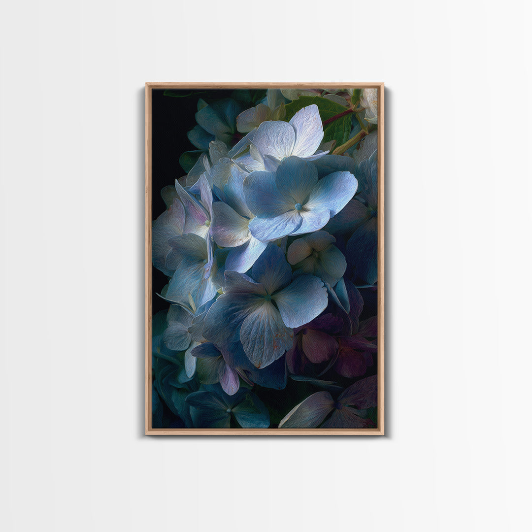 Blue Hydrangea Cluster Framed Canvas Print, Botanical Art, Wall Art Prints, Living Room Decor, Watercolor Art, Botanic, BOT-2x3-98