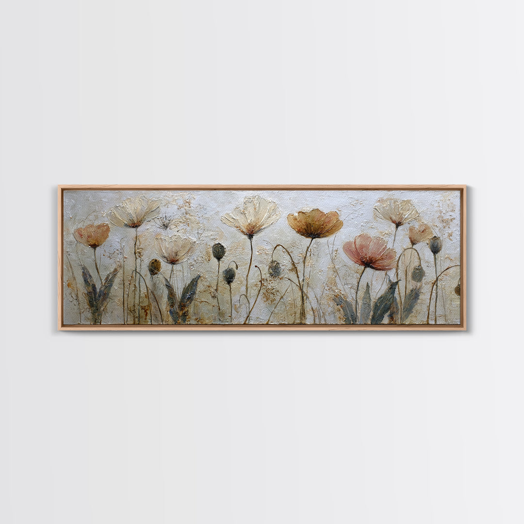 Poppy Field Botanical Study Canvas Print, Botanical Art, Whimsical Decor, Living Room Decor, Oil Painting, Botanic, BOT-3x1-33
