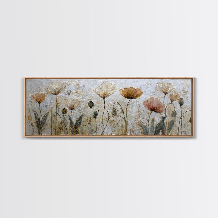 Poppy Field Botanical Study Canvas Print, Botanical Art, Whimsical Decor, Living Room Decor, Oil Painting, Botanic, BOT-3x1-33