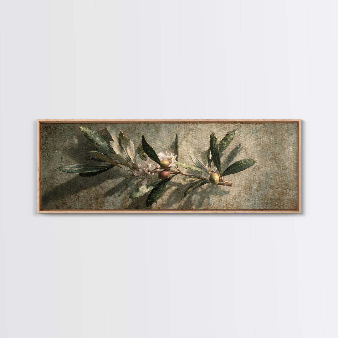 Single Olive Branch Framed Canvas Print, Botanical Art, Digital Art, Living Room Decor, Fine Art, Botanic, Printable Art, BOT-3x1-47