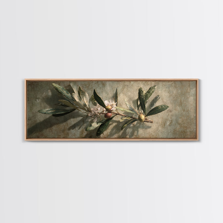 Single Olive Branch Framed Canvas Print, Botanical Art, Digital Art, Living Room Decor, Fine Art, Botanic, Printable Art, BOT-3x1-47