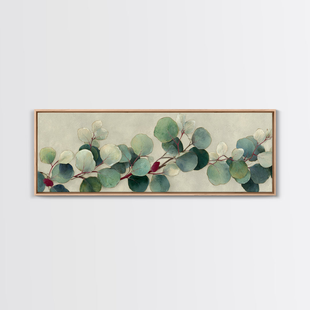 Eucalyptus Stems in Soft Sage Tones Framed Canvas Print, Botanical Art, Living Room Decor, Oil Painting, Botanic, BOT-3x1-51